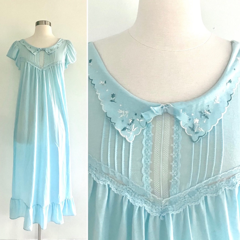 Vintage 80’s blue lace pajamas sleepwear dress lingerie NWT deadstock